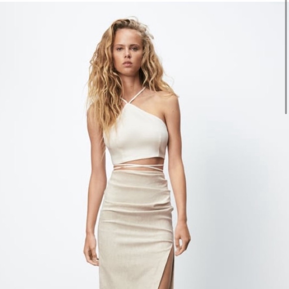 Zara Linen Blend Crop Top Size Small
